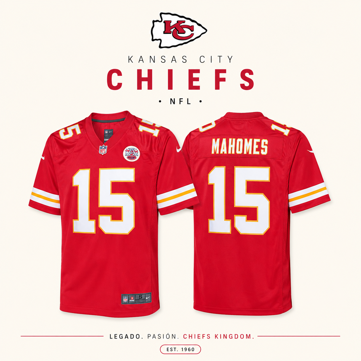 JERSEY NFL KANSAS CITY CHIEFS MAHOMES 15